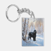 Zwarte Russische terriër laat het sneeuwen Kerstmi Sleutelhanger (Voorkant Links)