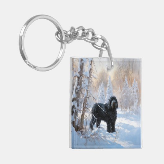 Zwarte Russische terriër laat het sneeuwen Kerstmi Sleutelhanger (Voorkant Links)