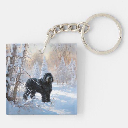 Zwarte Russische terriër laat het sneeuwen Kerstmi Sleutelhanger (Achterkant)