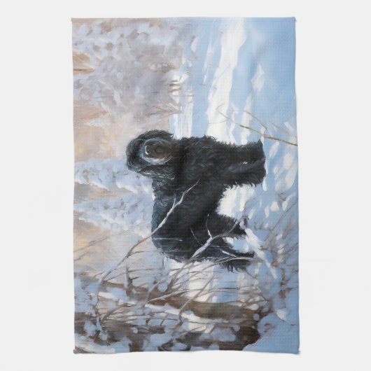 Zwarte Russische terriër laat het sneeuwen Kerstmi Theedoek (Verticaal)