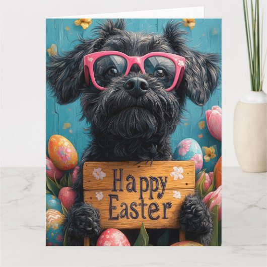 Zwarte Russische terriër paaseieren Kaart (Voorkant)