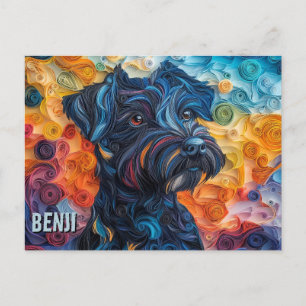 Zwarte Russische Terriër Papier Quilling Kunstport Briefkaart