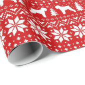 Zwarte Russische Terriër Silhouetten Kerst Rood Cadeaupapier (Rol Hoek)