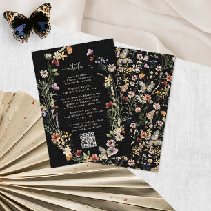 Zwarte Rustieke Boho Wilde Bloemen Envelopkaart Informatiekaartje