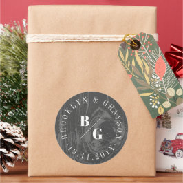 Zwarte Rustieke Houtnerf Textuur Chic Winter Huwel Ronde Sticker