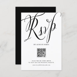 Zwarte rustieke kalligrafie QR Code Wedding RSVP Kaartje