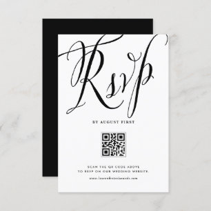 Zwarte rustieke kalligrafie QR Code Wedding RSVP Kaartje