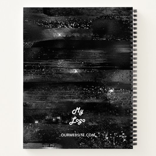 Zwarte rustieke naam bedrijf logo notitieboek (Achterkant)