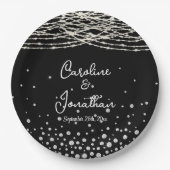 Zwarte Rustieke Slingerlichten Bruiloft Papieren Bordje (Voorkant)