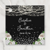 Zwarte Rustieke Witte Rozen String Lights Wedding Bedankjes Labels (Voorkant)