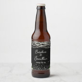 Zwarte Rustieke Witte Rozen String Lights Wedding Bier Etiket (Voorkant)