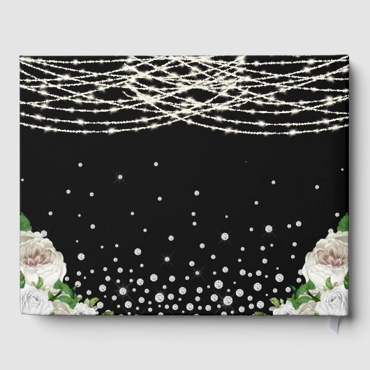 Zwarte Rustieke Witte Rozen String Lights Wedding Gastenboek (Achterkant)