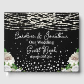 Zwarte Rustieke Witte Rozen String Lights Wedding Gastenboek (Voorkant)