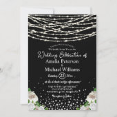 Zwarte Rustieke Witte Rozen String Lights Wedding Kaart (Voorkant)