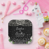 Zwarte Rustieke Witte Rozen String Lights Wedding Papieren Bordje (Feest)