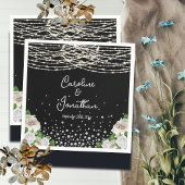 Zwarte Rustieke Witte Rozen String Lights Wedding Servet