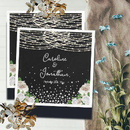 Zwarte Rustieke Witte Rozen String Lights Wedding Servet