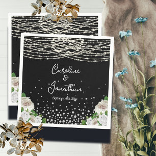Zwarte Rustieke Witte Rozen String Lights Wedding Servet