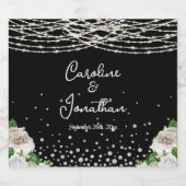 Zwarte Rustieke Witte Rozen String Lights Wedding Sparkling Wijnetiket (Enkel label)