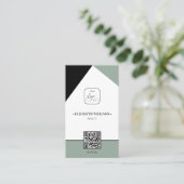 Zwarte Saga Green Custom Business Logo & QR-code Visitekaartje (Staand voorkant)