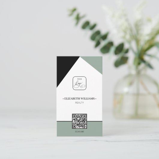 Zwarte Saga Green Custom Business Logo & QR-code Visitekaartje (Staand voorkant)