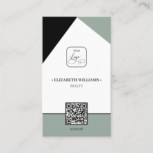 Zwarte Saga Green Custom Business Logo & QR-code Visitekaartje (Voorkant)