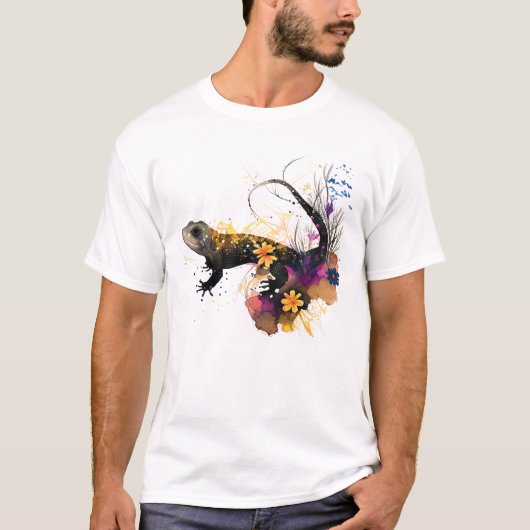 Zwarte Salamander Kunst T-shirt (Voorkant)