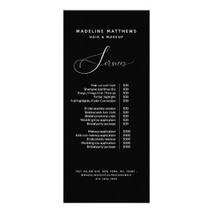 Zwarte Salon Prijslijst voor elegante grafische ka Reclamekaart