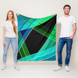 Zwarte samenvatting, geometrisch, groen, blauw, fleece deken