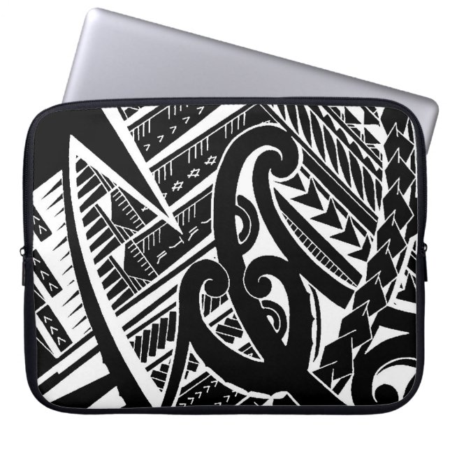 zwarte samoaan tattoo ontwerp tribale illustraties laptop sleeve (Voorkant)