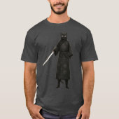 Zwarte Samurai Kat Zwarte Kimono T-shirt (Voorkant)