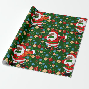 zwarte santa cadeaupapier