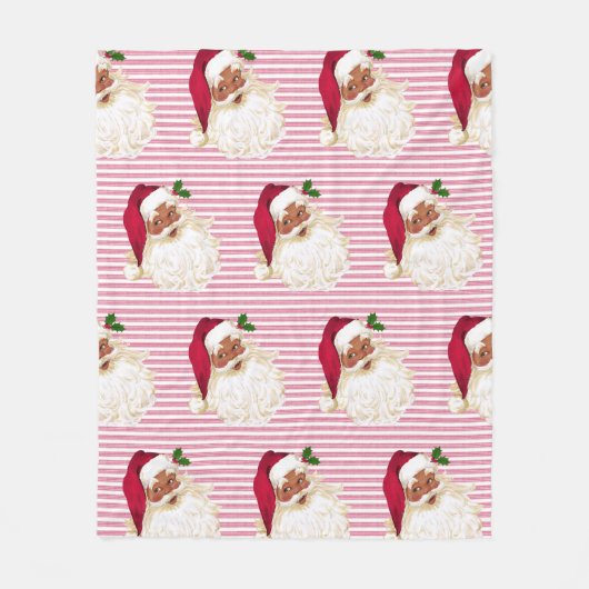 Zwarte Santa Claus Cranberry Stripe Fleece Blanket Deken (Voorkant)