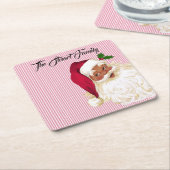 Zwarte Santa Claus Cranberry Stripe Kartonnen Onderzetters (Schuin)