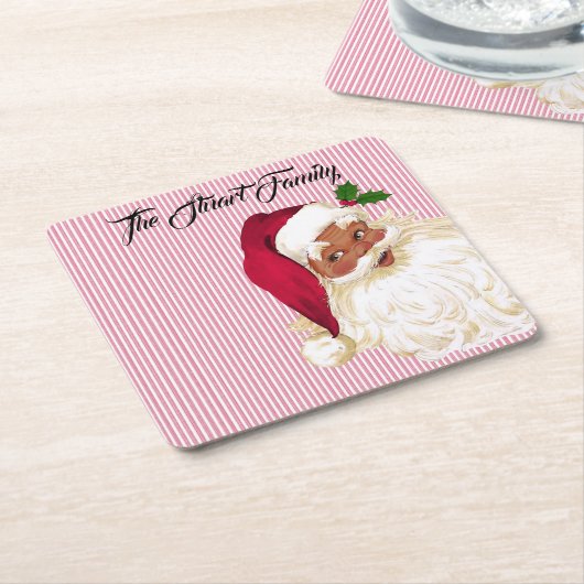 Zwarte Santa Claus Cranberry Stripe Kartonnen Onderzetters (Schuin)
