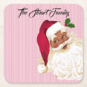Zwarte Santa Claus Cranberry Stripe Kartonnen Onderzetters (Voorkant)