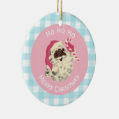 Zwarte Santa en Blue Gingham Keramisch Ornament (Rechts)