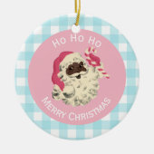 Zwarte Santa en Blue Gingham Keramisch Ornament (Voorkant)