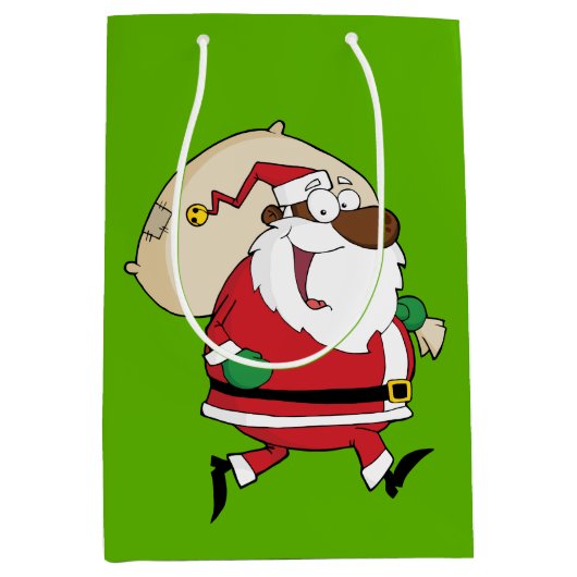 Zwarte Santa Gift-tas Medium Cadeauzakje (Voorkant)