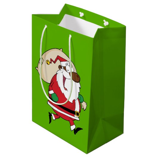 Zwarte Santa Gift-tas Medium Cadeauzakje (Achterkant Gekanteld)