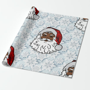 zwarte santa - sneeuwvlokken cadeaupapier
