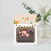 zwarte santa zit vast in haard feestdagenkaart (Staand voorkant)