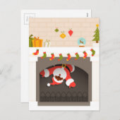 zwarte santa zit vast in haard feestdagenkaart (Voorkant / Achterkant)