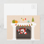 zwarte santa zit vast in haard feestdagenkaart (Voorkant / Achterkant)