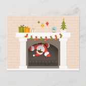 zwarte santa zit vast in haard feestdagenkaart (Voorkant)