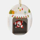 zwarte santa zit vast in haard keramisch ornament (Rechts)