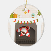 zwarte santa zit vast in haard keramisch ornament (Links)