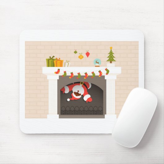 zwarte santa zit vast in haard muismat (Met muis)