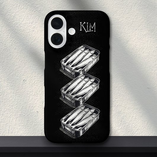 Zwarte Sardine Art Grunge Tekening Custom Monogram Case-Mate iPhone Case