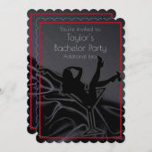 Zwarte Satijn Silhouet Bachelorfeest Uitnodiging (Voorkant / Achterkant)